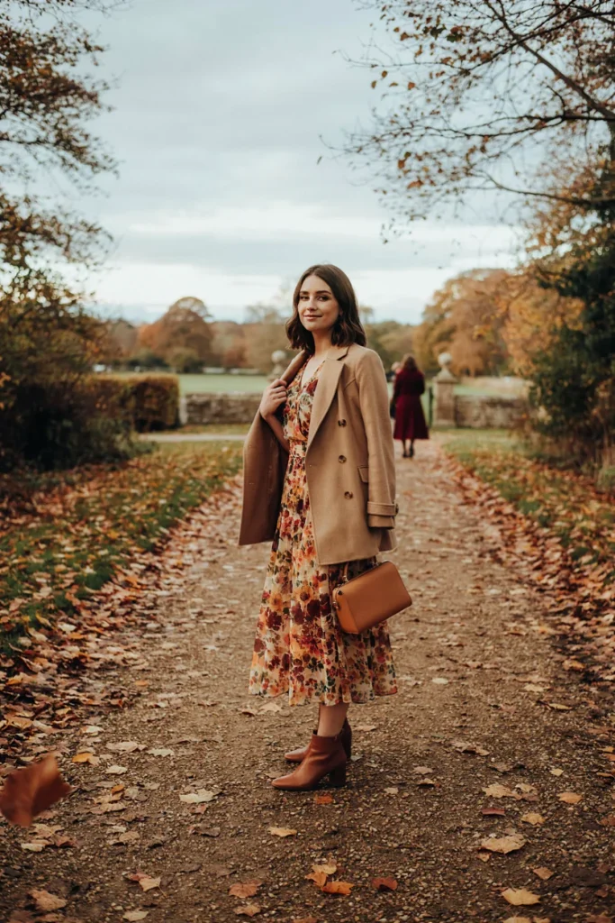 Camel Coat Over Floral Dress