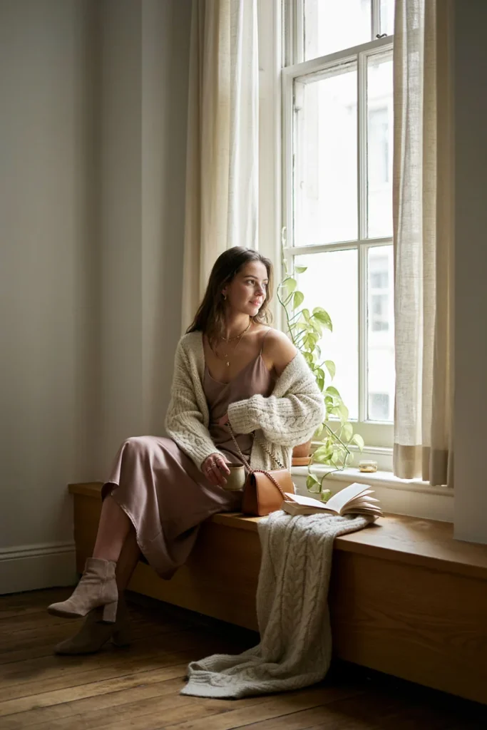 Chunky Knit Cardigan & Slip Dress
