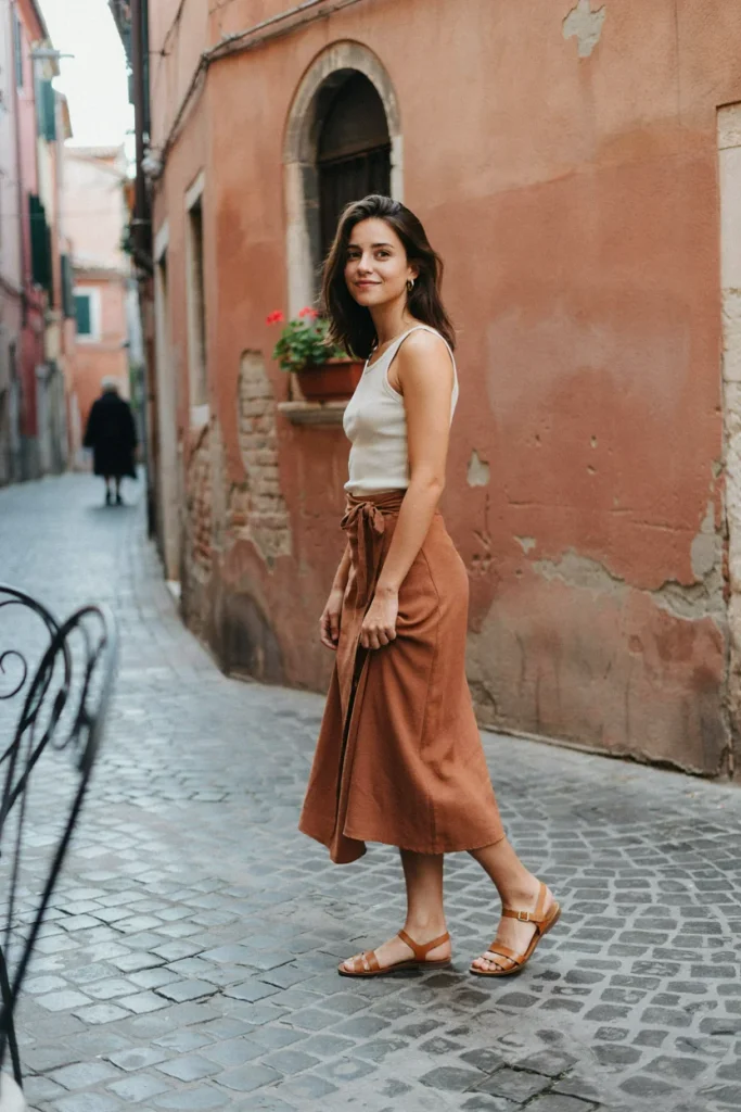 Cinnamon Brown Wrap Skirt Ensemble