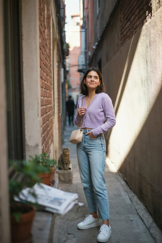 Cropped Cardigan & Mom Jeans