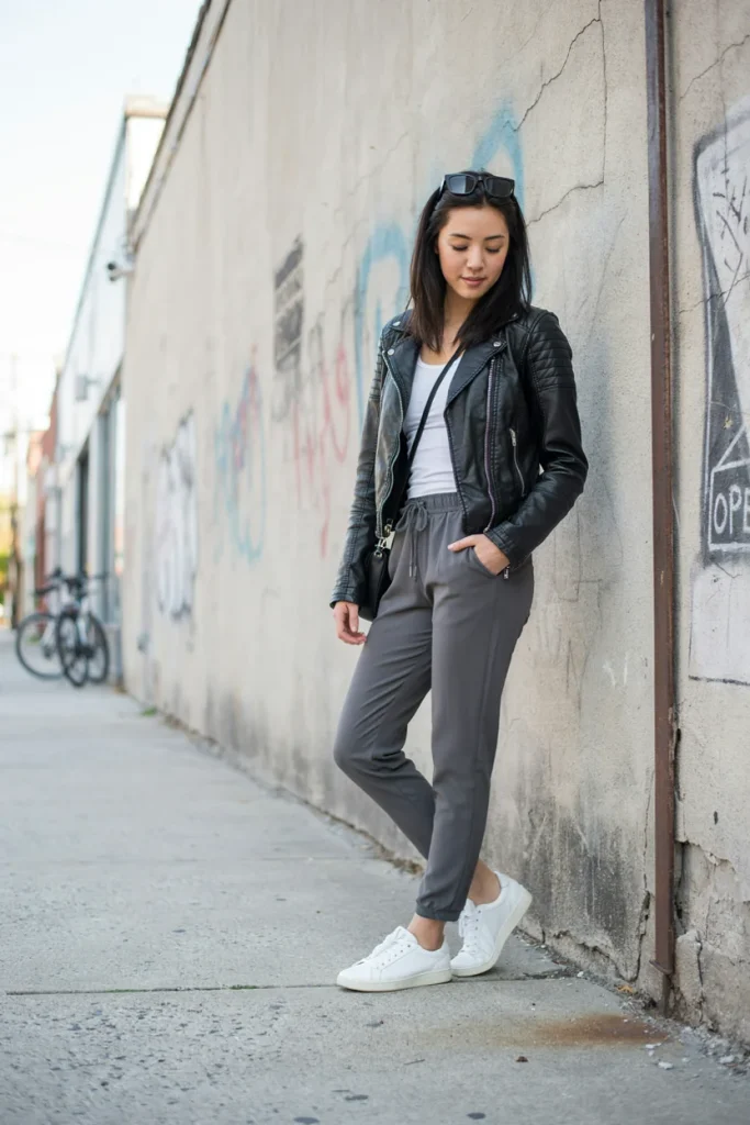 Faux Leather Jacket & Joggers