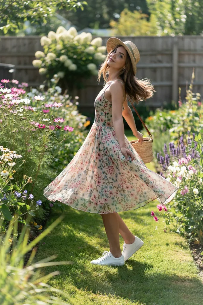 Best Everyday Outfits 2026 Flowy Sundress & Sneakers
