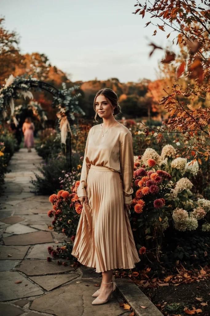 Golden Beige Silk Blouse and Skirt