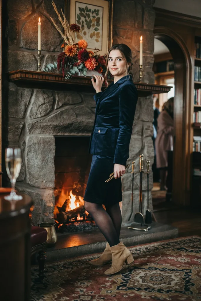Navy Blue Velvet Blazer Dress