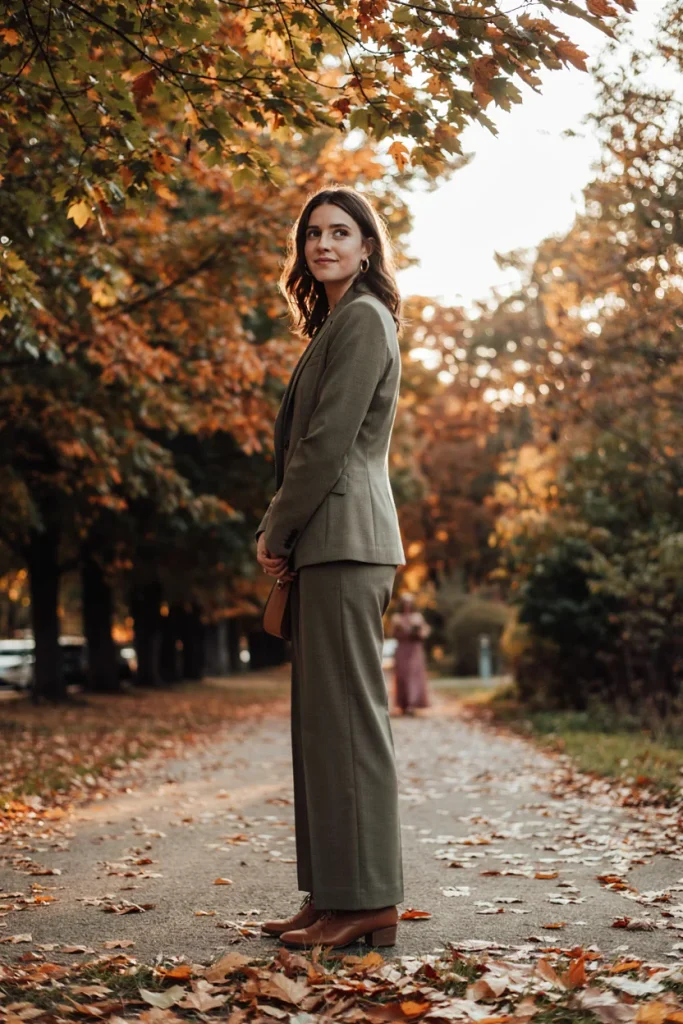 Olive Green Wide-Leg Trousers Set
