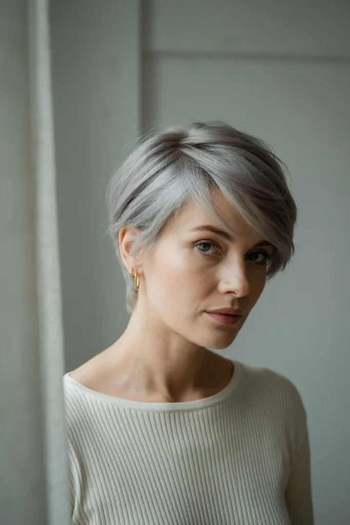 Asymmetrical Pixie Haircuts Silver Gray Asymmetrical Pixie