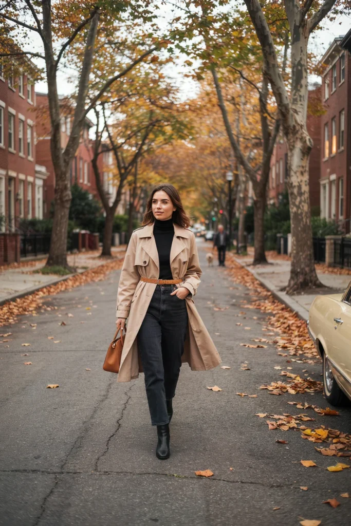 Trench Coat & Straight-Leg Jeans