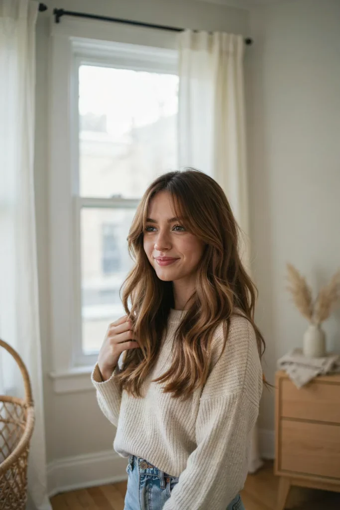 Wavy Long Layers with Curtain Bangs