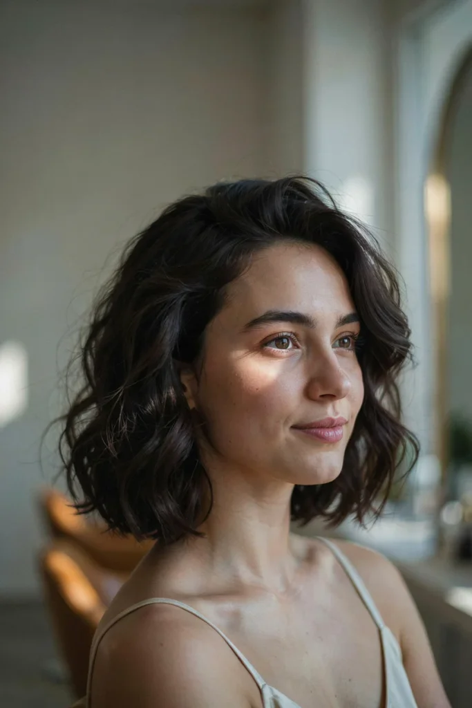 Wavy Medium Cut with Face-Framing Curls